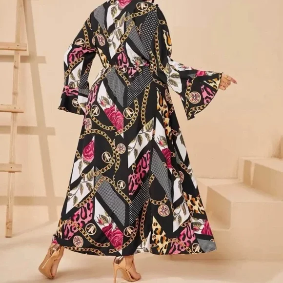 SHEIN Black and Pink Chain Print Maxi Dress - Picture 2 of 6